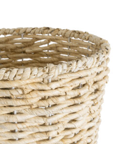 GloboStar® Artificial Garden LIMNOS 20582 Διακοσμητικό Πλεκτό Κασπώ Γλάστρα – Flower Pot Μπεζ με Μπεζ Ξύλο Φ26 x Υ66cm