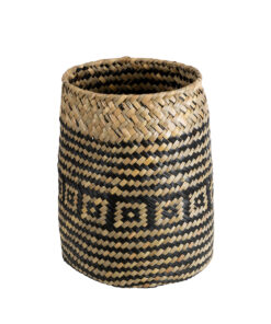 GloboStar® Artificial Garden INDIANA 20584 Διακοσμητικό Πλεκτό Καλάθι – Κασπώ Γλάστρα – Flower Pot Καφέ με Μαύρο Φ18 x Υ22cm
