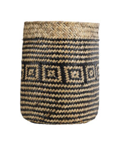 GloboStar® Artificial Garden INDIANA 20585 Διακοσμητικό Πλεκτό Καλάθι – Κασπώ Γλάστρα – Flower Pot Καφέ με Μαύρο Φ19.5 x Υ26cm