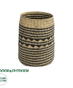 GloboStar® Artificial Garden VERMONT 20586 Διακοσμητικό Πλεκτό Καλάθι – Κασπώ Γλάστρα – Flower Pot Καφέ με Μαύρο Φ14 x Υ23cm