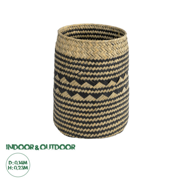 GloboStar® Artificial Garden VERMONT 20586 Διακοσμητικό Πλεκτό Καλάθι – Κασπώ Γλάστρα – Flower Pot Καφέ με Μαύρο Φ14 x Υ23cm