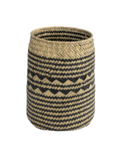 GloboStar® Artificial Garden VERMONT 20586 Διακοσμητικό Πλεκτό Καλάθι – Κασπώ Γλάστρα – Flower Pot Καφέ με Μαύρο Φ14 x Υ23cm