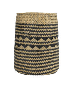 GloboStar® Artificial Garden VERMONT 20586 Διακοσμητικό Πλεκτό Καλάθι – Κασπώ Γλάστρα – Flower Pot Καφέ με Μαύρο Φ14 x Υ23cm