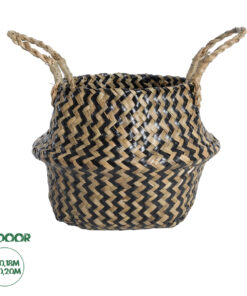 GloboStar® Artificial Garden SALVADOR 20588 Διακοσμητικό Πλεκτό Καλάθι – Κασπώ Γλάστρα – Flower Pot Καφέ με Μαύρο Φ18 x Υ20cm