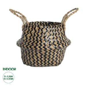 GloboStar® Artificial Garden SALVADOR 20588 Διακοσμητικό Πλεκτό Καλάθι – Κασπώ Γλάστρα – Flower Pot Καφέ με Μαύρο Φ18 x Υ20cm