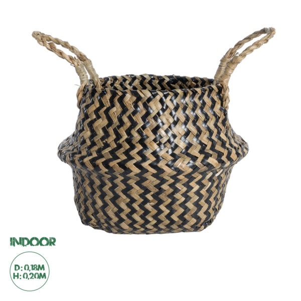 GloboStar® Artificial Garden SALVADOR 20588 Διακοσμητικό Πλεκτό Καλάθι – Κασπώ Γλάστρα – Flower Pot Καφέ με Μαύρο Φ18 x Υ20cm