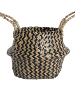 GloboStar® Artificial Garden SALVADOR 20588 Διακοσμητικό Πλεκτό Καλάθι – Κασπώ Γλάστρα – Flower Pot Καφέ με Μαύρο Φ18 x Υ20cm
