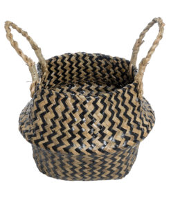 GloboStar® Artificial Garden SALVADOR 20588 Διακοσμητικό Πλεκτό Καλάθι – Κασπώ Γλάστρα – Flower Pot Καφέ με Μαύρο Φ18 x Υ20cm