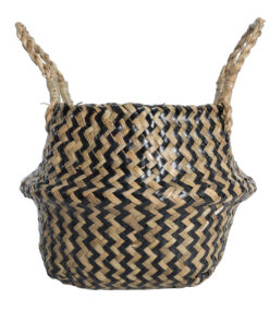 GloboStar® Artificial Garden SALVADOR 20588 Διακοσμητικό Πλεκτό Καλάθι – Κασπώ Γλάστρα – Flower Pot Καφέ με Μαύρο Φ18 x Υ20cm