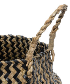 GloboStar® Artificial Garden SALVADOR 20588 Διακοσμητικό Πλεκτό Καλάθι – Κασπώ Γλάστρα – Flower Pot Καφέ με Μαύρο Φ18 x Υ20cm