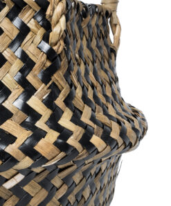 GloboStar® Artificial Garden SALVADOR 20588 Διακοσμητικό Πλεκτό Καλάθι – Κασπώ Γλάστρα – Flower Pot Καφέ με Μαύρο Φ18 x Υ20cm