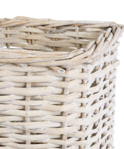 GloboStar® Artificial Garden KYOTO 20589 Διακοσμητικό Πλεκτό Καλάθι – Κασπώ Γλάστρα – Flower Pot Λευκό με Μπεζ Φ20 x Υ20cm