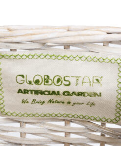 GloboStar® Artificial Garden KYOTO 20589 Διακοσμητικό Πλεκτό Καλάθι – Κασπώ Γλάστρα – Flower Pot Λευκό με Μπεζ Φ20 x Υ20cm