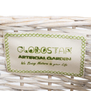 GloboStar® Artificial Garden KYOTO 20589 Διακοσμητικό Πλεκτό Καλάθι – Κασπώ Γλάστρα – Flower Pot Λευκό με Μπεζ Φ20 x Υ20cm