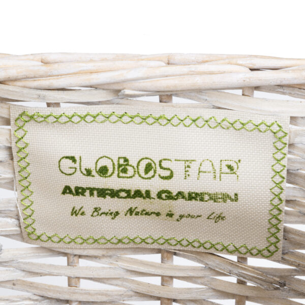 GloboStar® Artificial Garden KYOTO 20589 Διακοσμητικό Πλεκτό Καλάθι – Κασπώ Γλάστρα – Flower Pot Λευκό με Μπεζ Φ20 x Υ20cm