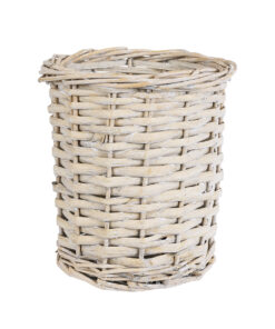 GloboStar® Artificial Garden DOMINGO 20591 Διακοσμητικό Πλεκτό Καλάθι – Κασπώ Γλάστρα – Flower Pot Λευκό με Μπεζ Φ16 x Υ18cm