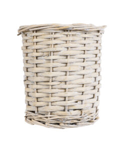 GloboStar® Artificial Garden DOMINGO 20591 Διακοσμητικό Πλεκτό Καλάθι – Κασπώ Γλάστρα – Flower Pot Λευκό με Μπεζ Φ16 x Υ18cm