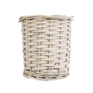 GloboStar® Artificial Garden DOMINGO 20591 Διακοσμητικό Πλεκτό Καλάθι – Κασπώ Γλάστρα – Flower Pot Λευκό με Μπεζ Φ16 x Υ18cm