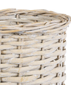 GloboStar® Artificial Garden DOMINGO 20591 Διακοσμητικό Πλεκτό Καλάθι – Κασπώ Γλάστρα – Flower Pot Λευκό με Μπεζ Φ16 x Υ18cm