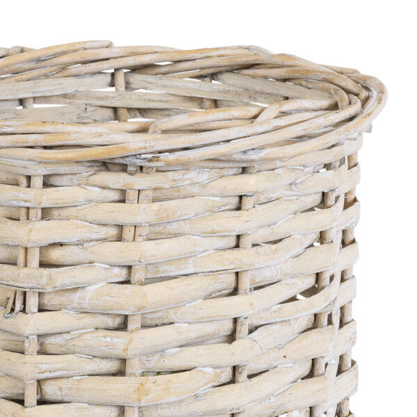 GloboStar® Artificial Garden DOMINGO 20591 Διακοσμητικό Πλεκτό Καλάθι – Κασπώ Γλάστρα – Flower Pot Λευκό με Μπεζ Φ16 x Υ18cm