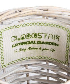 GloboStar® Artificial Garden DOMINGO 20591 Διακοσμητικό Πλεκτό Καλάθι – Κασπώ Γλάστρα – Flower Pot Λευκό με Μπεζ Φ16 x Υ18cm