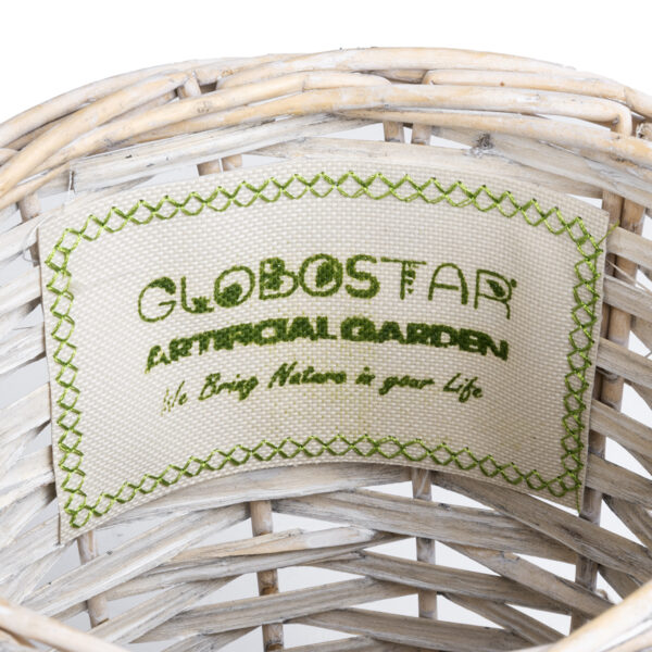 GloboStar® Artificial Garden DOMINGO 20591 Διακοσμητικό Πλεκτό Καλάθι – Κασπώ Γλάστρα – Flower Pot Λευκό με Μπεζ Φ16 x Υ18cm