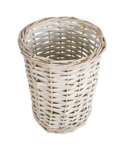 GloboStar® Artificial Garden DOMINGO 20592 Διακοσμητικό Πλεκτό Καλάθι – Κασπώ Γλάστρα – Flower Pot Λευκό με Μπεζ Φ19 x Υ24cm