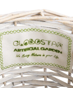 GloboStar® Artificial Garden DOMINGO 20592 Διακοσμητικό Πλεκτό Καλάθι – Κασπώ Γλάστρα – Flower Pot Λευκό με Μπεζ Φ19 x Υ24cm