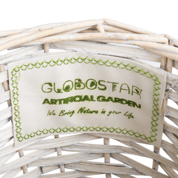 GloboStar® Artificial Garden DOMINGO 20592 Διακοσμητικό Πλεκτό Καλάθι – Κασπώ Γλάστρα – Flower Pot Λευκό με Μπεζ Φ19 x Υ24cm