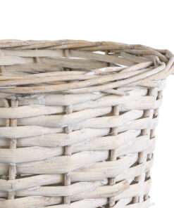 GloboStar® Artificial Garden DOMINGO 20593 Διακοσμητικό Πλεκτό Καλάθι – Κασπώ Γλάστρα – Flower Pot Λευκό με Μπεζ Φ21 x Υ30cm