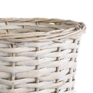 GloboStar® Artificial Garden DOMINGO 20593 Διακοσμητικό Πλεκτό Καλάθι – Κασπώ Γλάστρα – Flower Pot Λευκό με Μπεζ Φ21 x Υ30cm