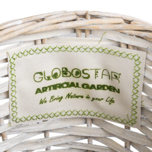 GloboStar® Artificial Garden DOMINGO 20593 Διακοσμητικό Πλεκτό Καλάθι – Κασπώ Γλάστρα – Flower Pot Λευκό με Μπεζ Φ21 x Υ30cm