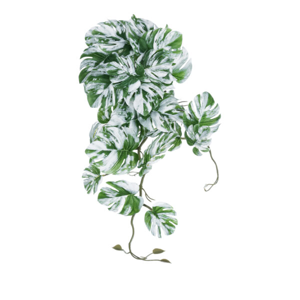 GloboStar® Artificial Garden ALBINO MONSTERA HANGING PLANT 20606 - Τεχνητό Διακοσμητικό Κρεμαστό Φυτό Μονστέρα Υ45cm