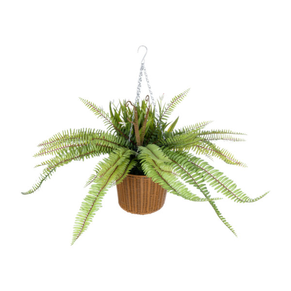 GloboStar® Artificial Garden FERN HANGING BOUQUET PLANT 20629 Τεχνητό Κρεμαστό Διακοσμητικό Φυτό Φτέρης  Y56cm