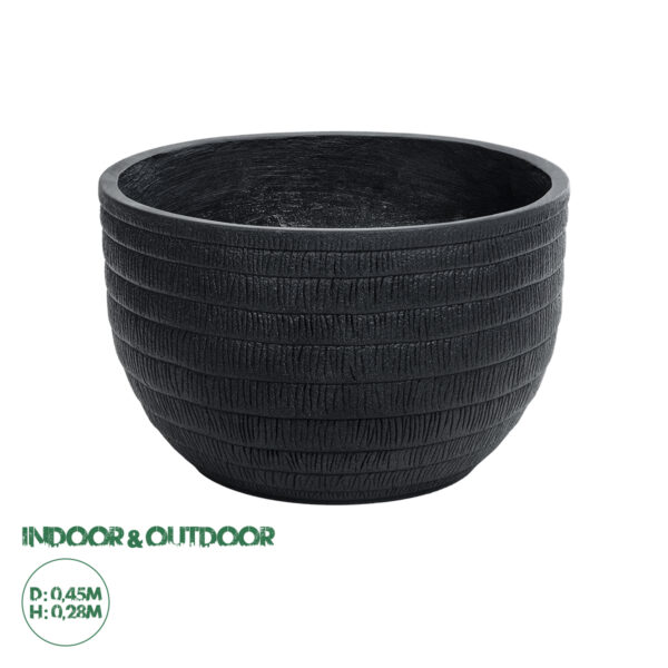 GloboStar® Artificial Garden VEGAS 20702 Διακοσμητικό Πολυεστερικό Τσιμεντένιο Κασπώ Γλάστρα – Flower Pot Μαύρο Φ45 x Υ28cm