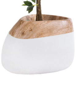 GloboStar® Artificial Garden PANDORA 20705 Επιδαπέδιο Πολυεστερικό Τσιμεντένιο Κασπώ Γλάστρα – Flower Pot Λευκό με Καφέ Μ60 x Π55 x Υ43cm