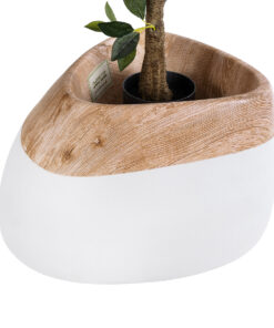 GloboStar® Artificial Garden PANDORA 20705 Επιδαπέδιο Πολυεστερικό Τσιμεντένιο Κασπώ Γλάστρα – Flower Pot Λευκό με Καφέ Μ60 x Π55 x Υ43cm