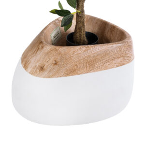 GloboStar® Artificial Garden PANDORA 20705 Επιδαπέδιο Πολυεστερικό Τσιμεντένιο Κασπώ Γλάστρα – Flower Pot Λευκό με Καφέ Μ60 x Π55 x Υ43cm
