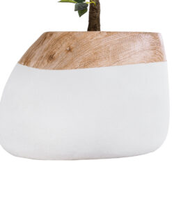 GloboStar® Artificial Garden PANDORA 20705 Επιδαπέδιο Πολυεστερικό Τσιμεντένιο Κασπώ Γλάστρα – Flower Pot Λευκό με Καφέ Μ60 x Π55 x Υ43cm