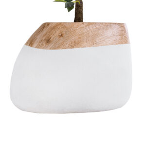 GloboStar® Artificial Garden PANDORA 20705 Επιδαπέδιο Πολυεστερικό Τσιμεντένιο Κασπώ Γλάστρα – Flower Pot Λευκό με Καφέ Μ60 x Π55 x Υ43cm