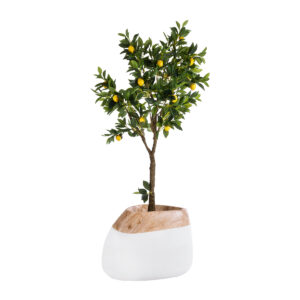 GloboStar® Artificial Garden PANDORA 20705 Επιδαπέδιο Πολυεστερικό Τσιμεντένιο Κασπώ Γλάστρα – Flower Pot Λευκό με Καφέ Μ60 x Π55 x Υ43cm