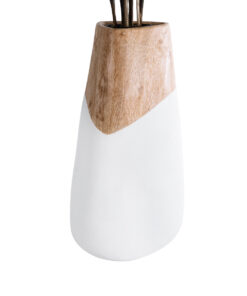 GloboStar® Artificial Garden PANDORA 20707 Επιδαπέδιο Πολυεστερικό Τσιμεντένιο Κασπώ Γλάστρα – Flower Pot Λευκό με Καφέ Μ49 x Π45 x Υ90cm