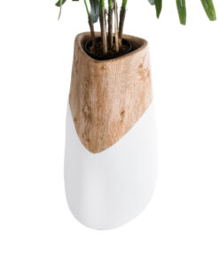 GloboStar® Artificial Garden PANDORA 20707 Επιδαπέδιο Πολυεστερικό Τσιμεντένιο Κασπώ Γλάστρα – Flower Pot Λευκό με Καφέ Μ49 x Π45 x Υ90cm