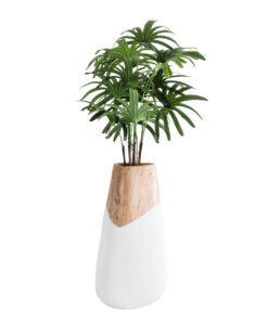 GloboStar® Artificial Garden PANDORA 20707 Επιδαπέδιο Πολυεστερικό Τσιμεντένιο Κασπώ Γλάστρα – Flower Pot Λευκό με Καφέ Μ49 x Π45 x Υ90cm