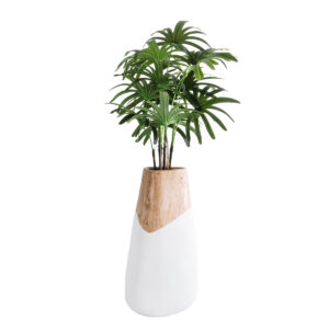 GloboStar® Artificial Garden PANDORA 20707 Επιδαπέδιο Πολυεστερικό Τσιμεντένιο Κασπώ Γλάστρα – Flower Pot Λευκό με Καφέ Μ49 x Π45 x Υ90cm