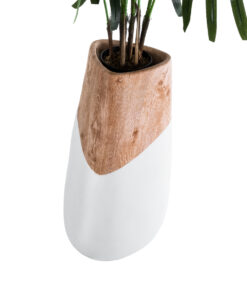 GloboStar® Artificial Garden PANDORA 20707 Επιδαπέδιο Πολυεστερικό Τσιμεντένιο Κασπώ Γλάστρα – Flower Pot Λευκό με Καφέ Μ49 x Π45 x Υ90cm