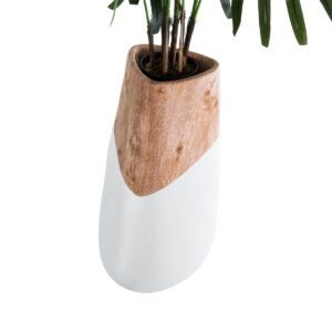 GloboStar® Artificial Garden PANDORA 20707 Επιδαπέδιο Πολυεστερικό Τσιμεντένιο Κασπώ Γλάστρα – Flower Pot Λευκό με Καφέ Μ49 x Π45 x Υ90cm