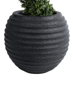 GloboStar® Artificial Garden ILAEIRA 20713 Επιδαπέδιο Πολυεστερικό Τσιμεντένιο Κασπώ Γλάστρα – Flower Pot Μαύρο Φ58 x Υ53cm