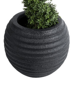 GloboStar® Artificial Garden ILAEIRA 20713 Επιδαπέδιο Πολυεστερικό Τσιμεντένιο Κασπώ Γλάστρα – Flower Pot Μαύρο Φ58 x Υ53cm