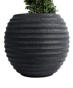 GloboStar® Artificial Garden ILAEIRA 20713 Επιδαπέδιο Πολυεστερικό Τσιμεντένιο Κασπώ Γλάστρα – Flower Pot Μαύρο Φ58 x Υ53cm